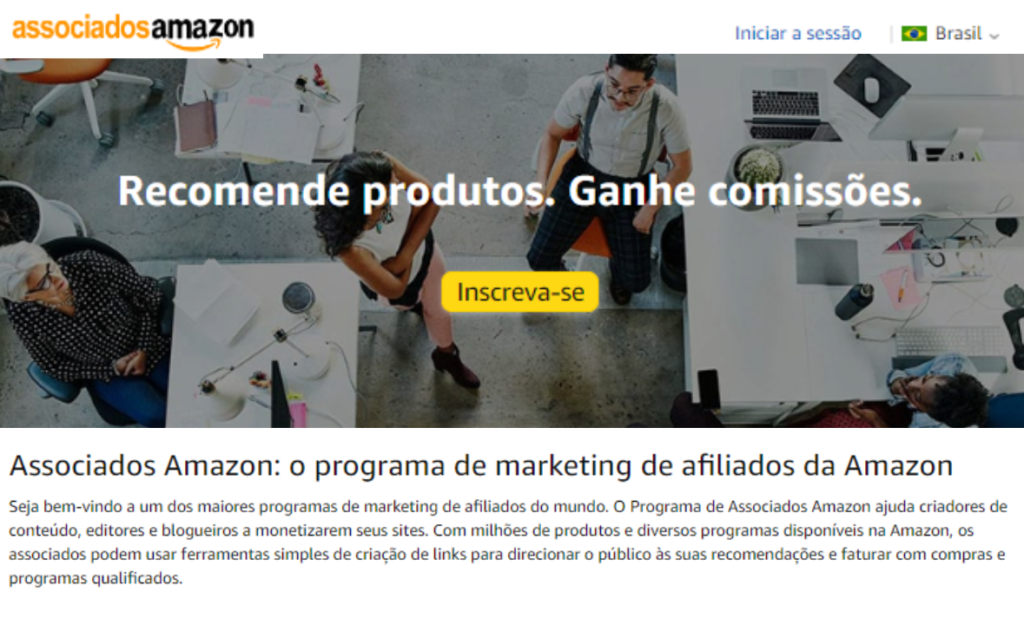 Imagem do Portal do programa de afiliado da Amazon. Uma estratégia para ganhar comissões sendo afiliado da Amazon.