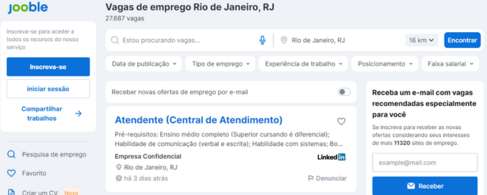 Imagem da plataforma Jooble, ela é mais uma opção de informação para quem deseja como trabalhar de freelancer