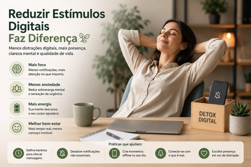 Redução de distrações digitais no home office.