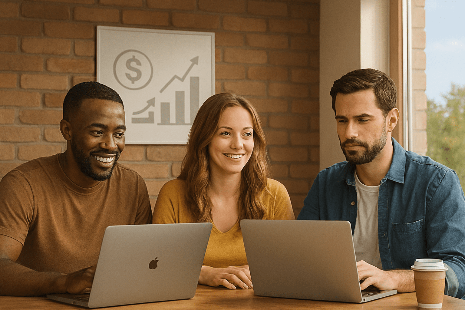 Pessoas trabalhando com marketing de afiliados em ambiente moderno