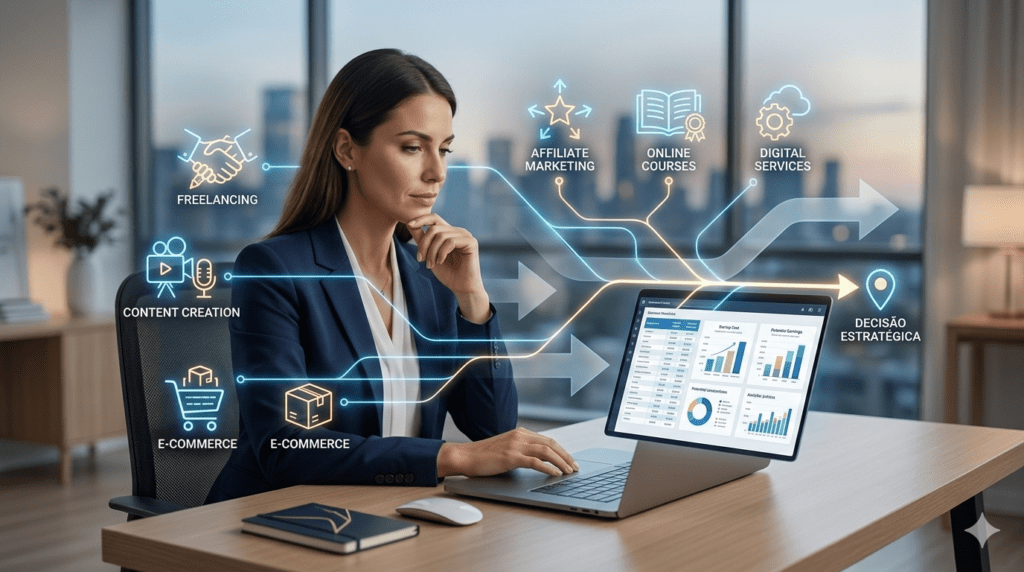 Pessoa analisando qual a melhor forma de começar a ganhar dinheiro online