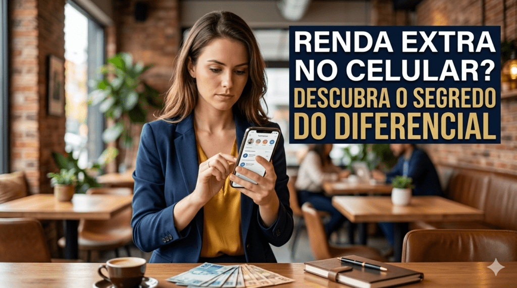 Jovem profissional digital usando celular para se destacar no mercado