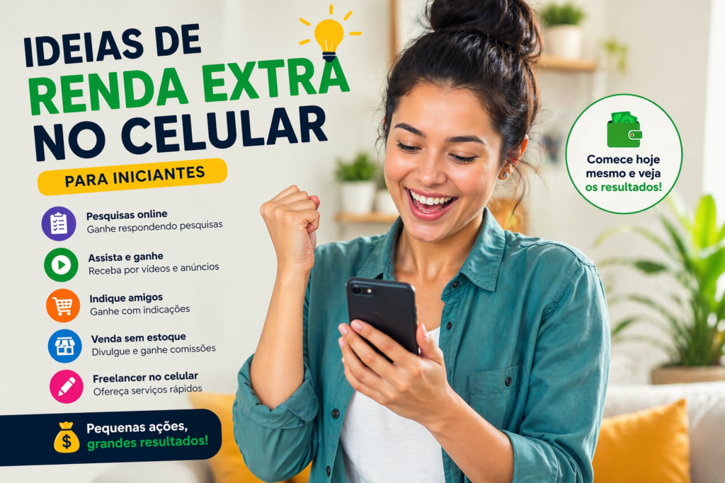 Ideias de renda extra no celular para iniciantes.